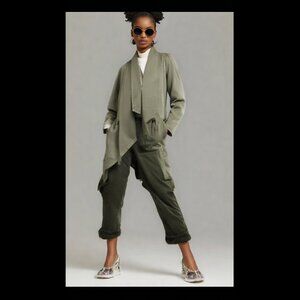 Max Jeans Vetiver Khaki Olive Green Long Drape Front Collar Boho  Jacket…